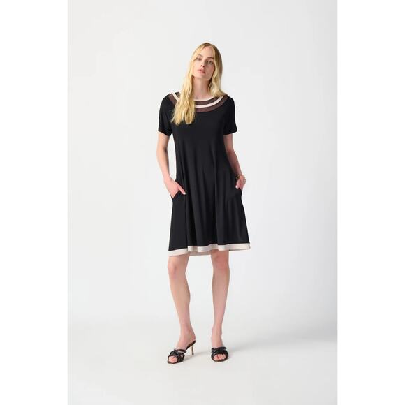 NWT Joseph Ribkoff Black/Moonstone A-Line Dress Style | Black Cream | SZ 16 - Picture 1 of 12